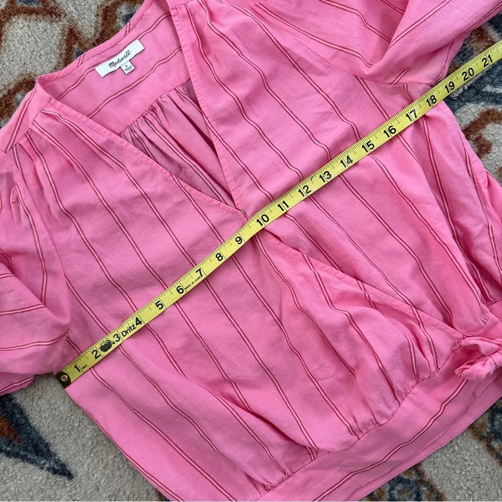 Madewell Pink‎ Cecilia Stripe Cotton Wrap Top Romantic Preppy Small
